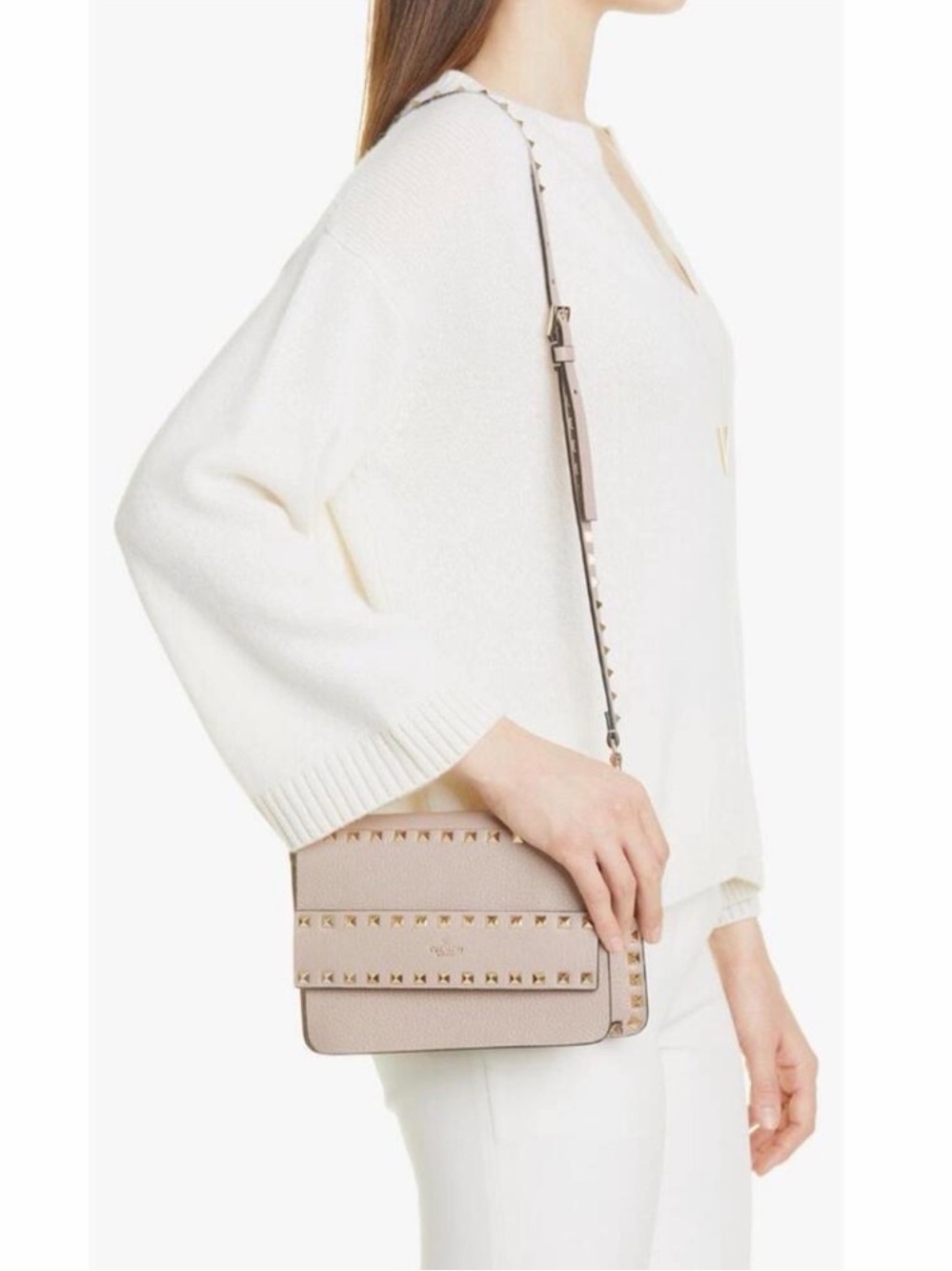 Valentino Garavani Rockstud Leather Crossbody in Mauve Pink, EXCELLENT